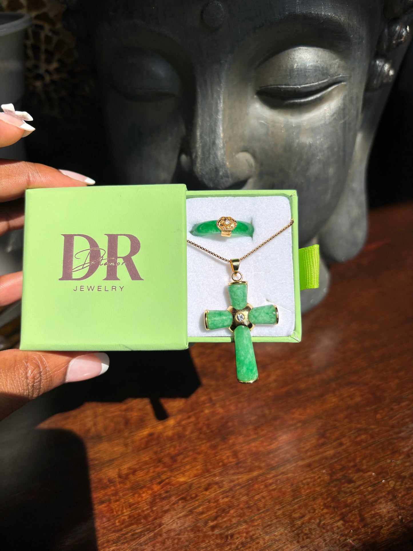 Jade necklace and ring set