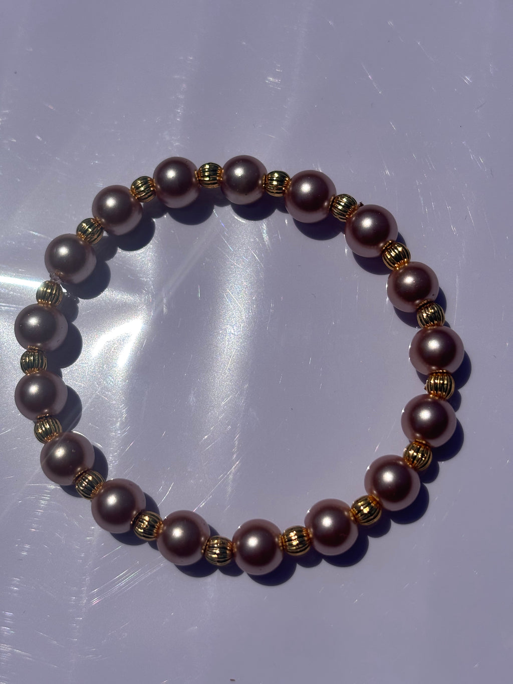 Rose gold  pearl color 6MM beaded bracelet