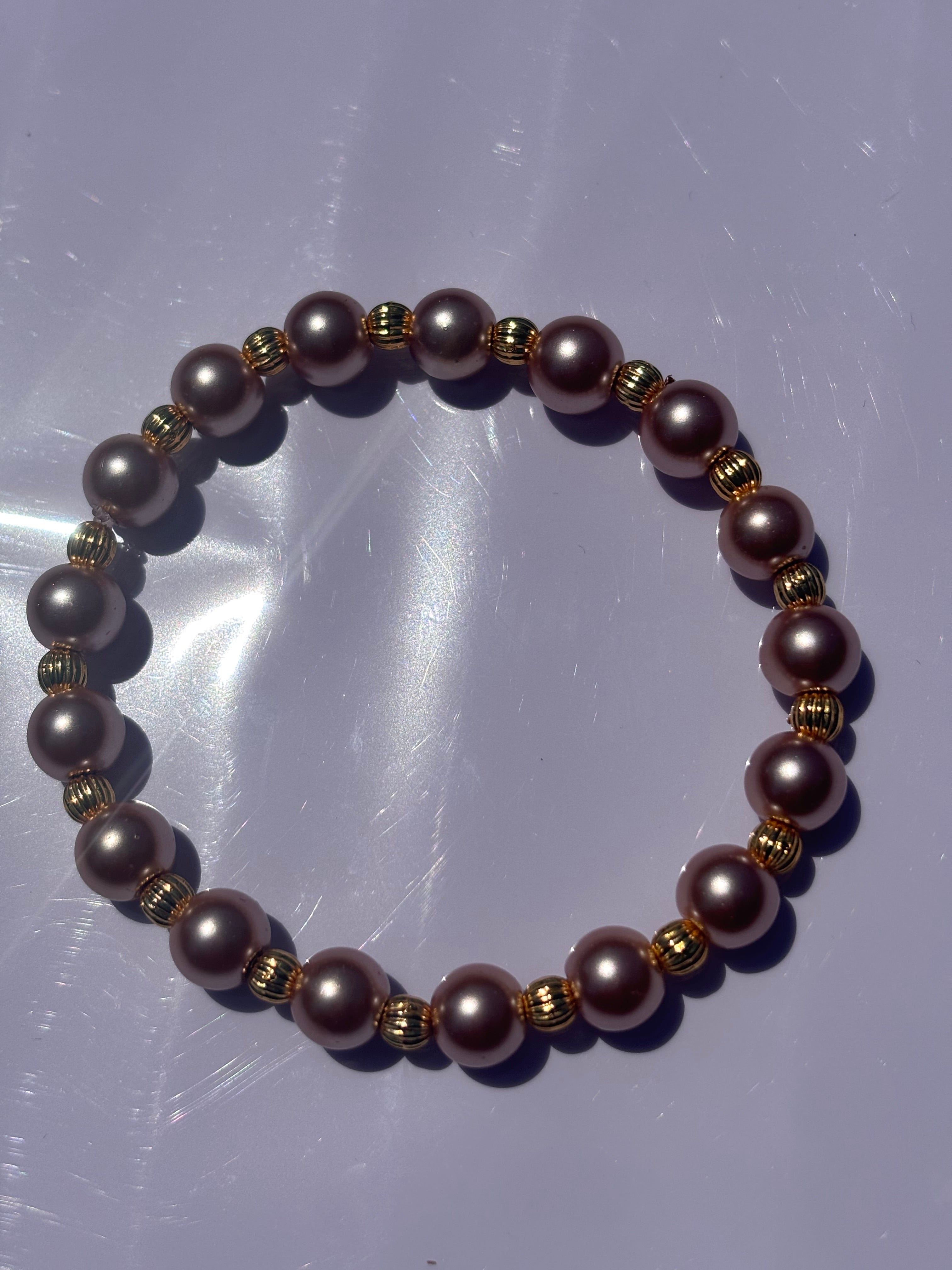 Rose gold  pearl color 6MM beaded bracelet