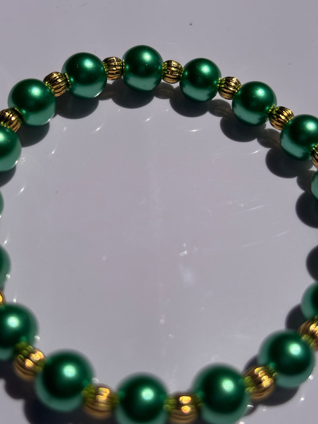 Green pearl color 6mm beaded bracelet