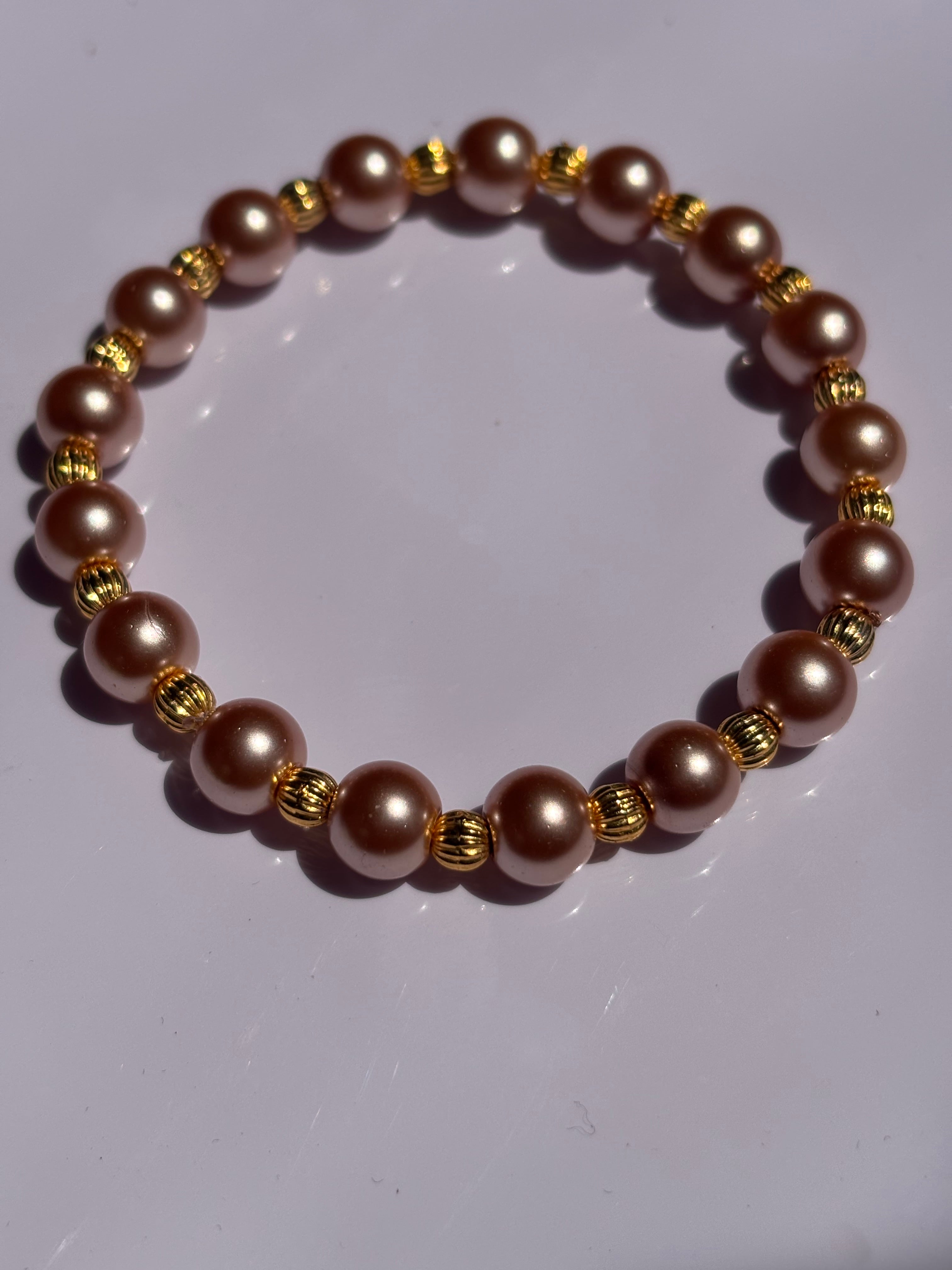 Rose gold  pearl color 6MM beaded bracelet