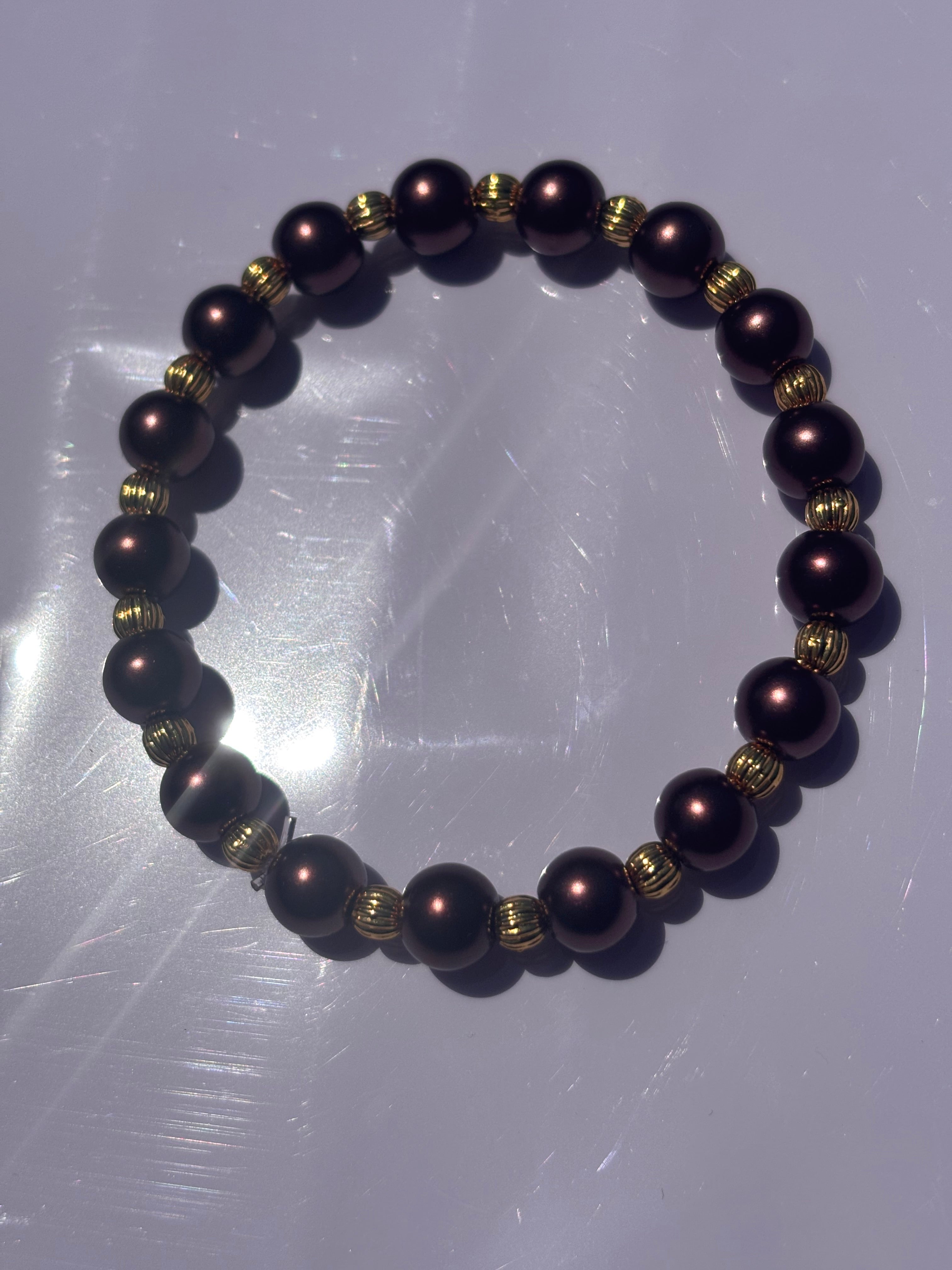 Brown pearl 6mm beaded bracelet