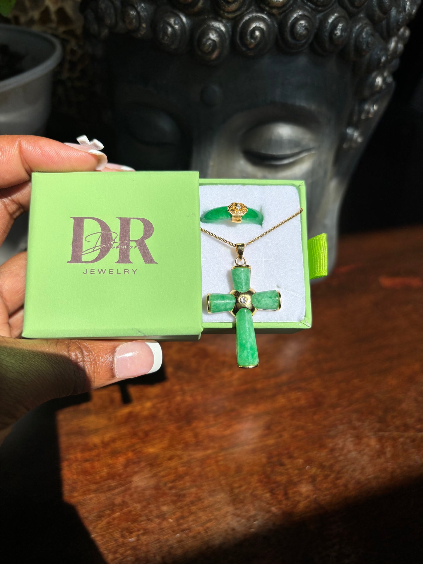 Jade necklace and ring set
