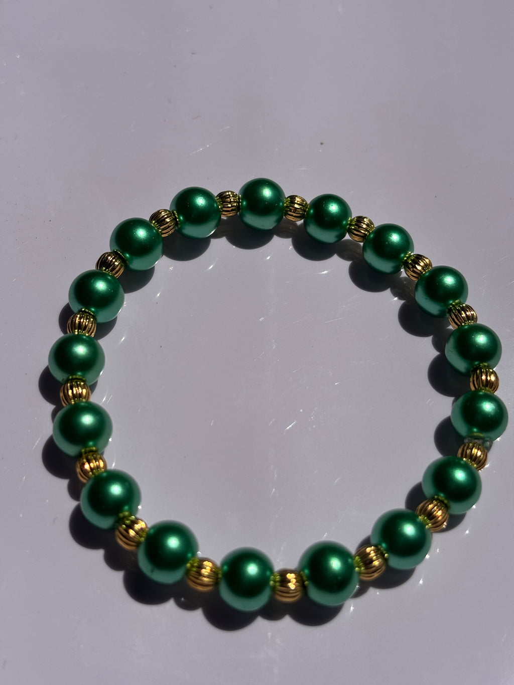 Green pearl color 6mm beaded bracelet