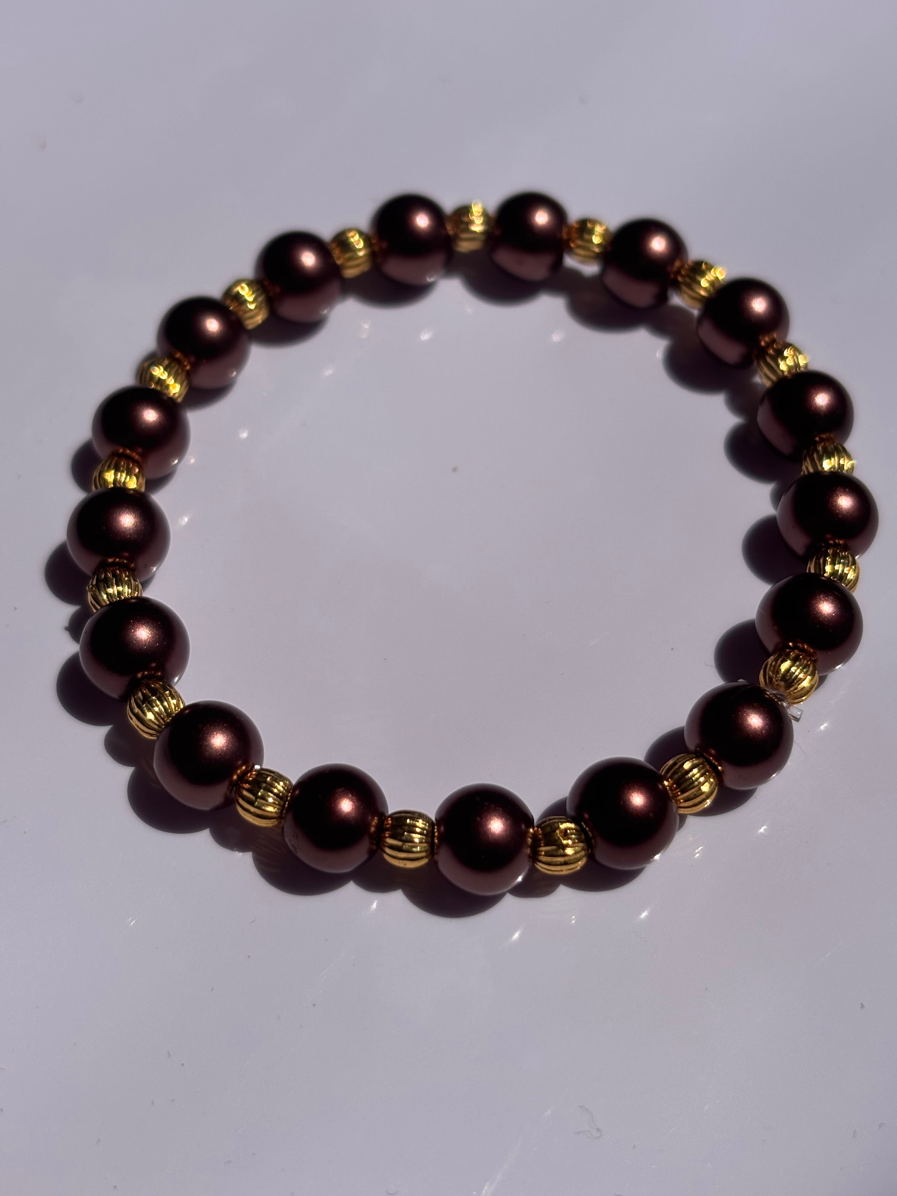Brown pearl 6mm beaded bracelet
