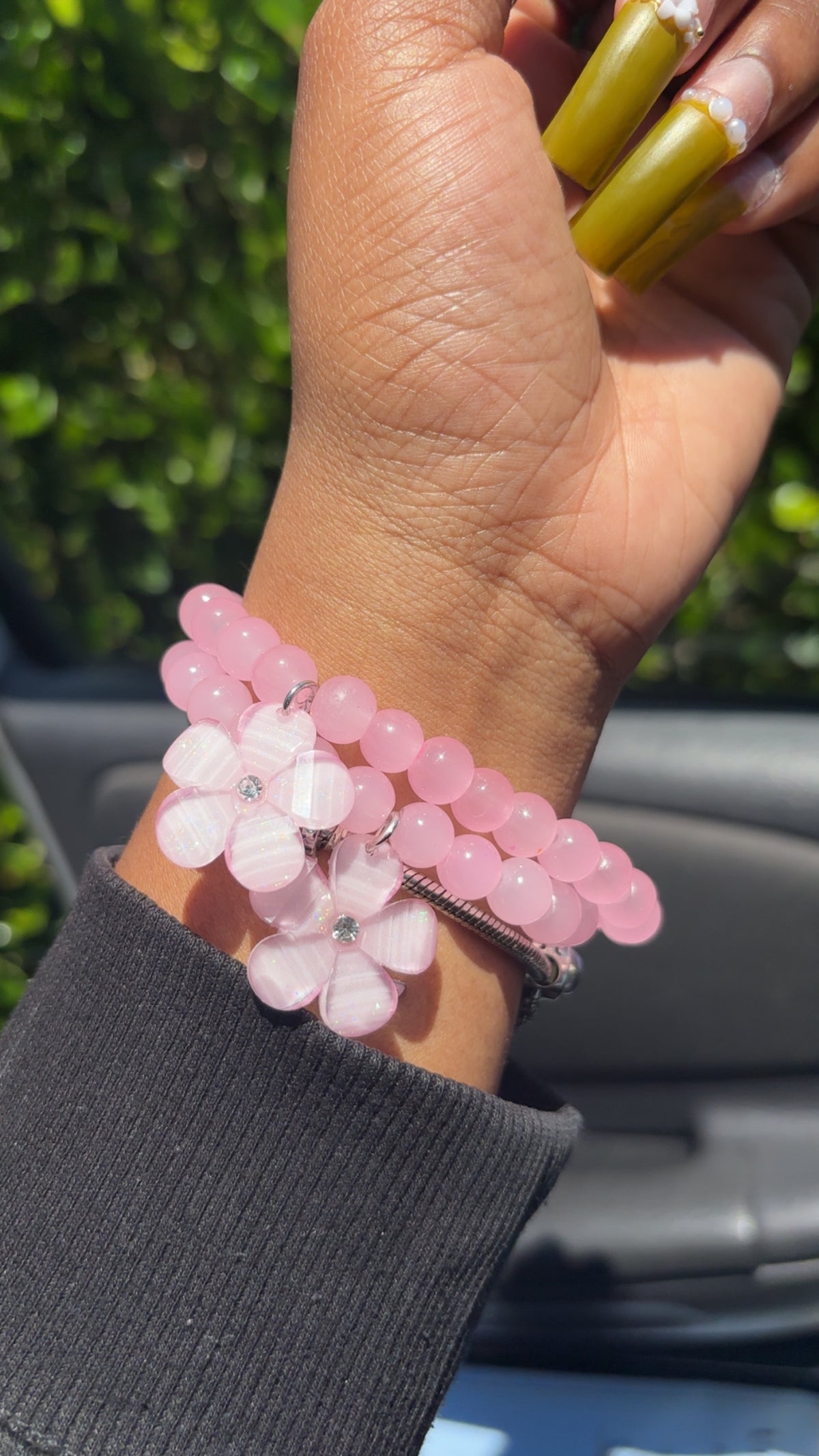 Pink flower bracelet