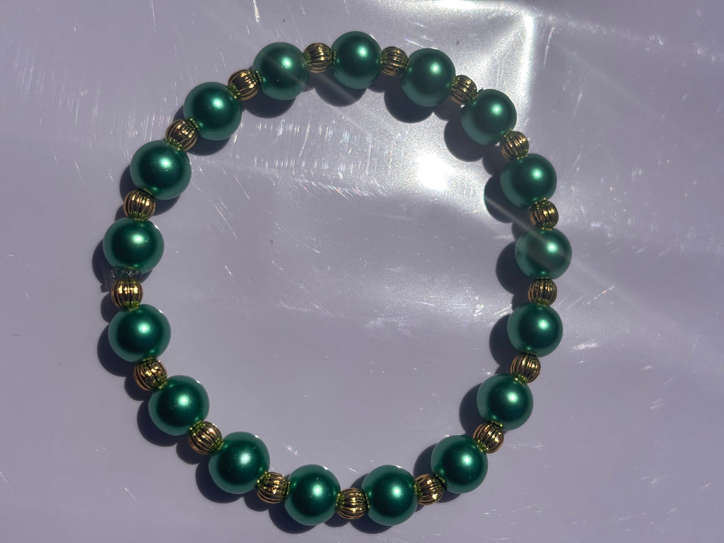 Green pearl color 6mm beaded bracelet