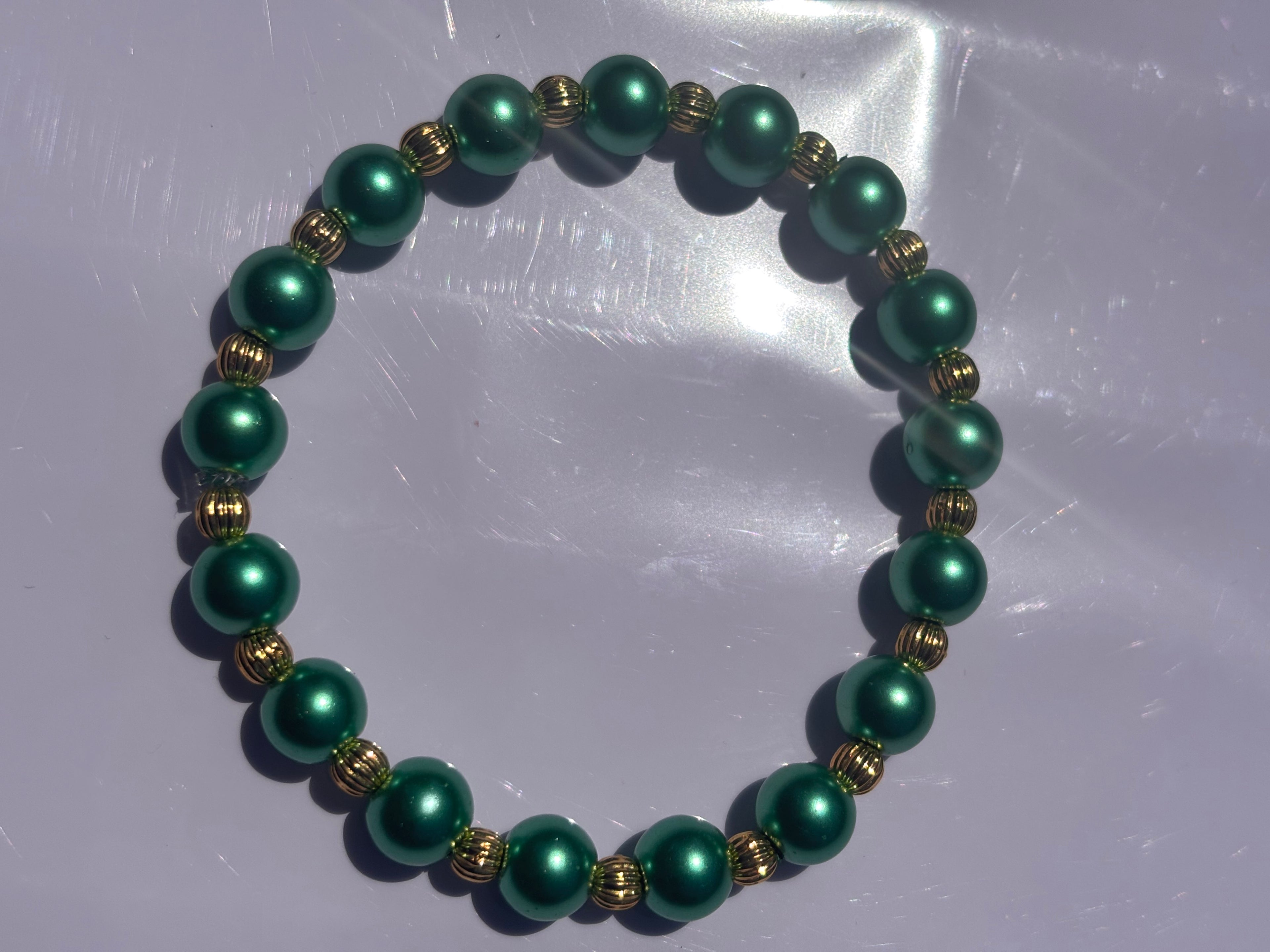 Green pearl color 6mm beaded bracelet